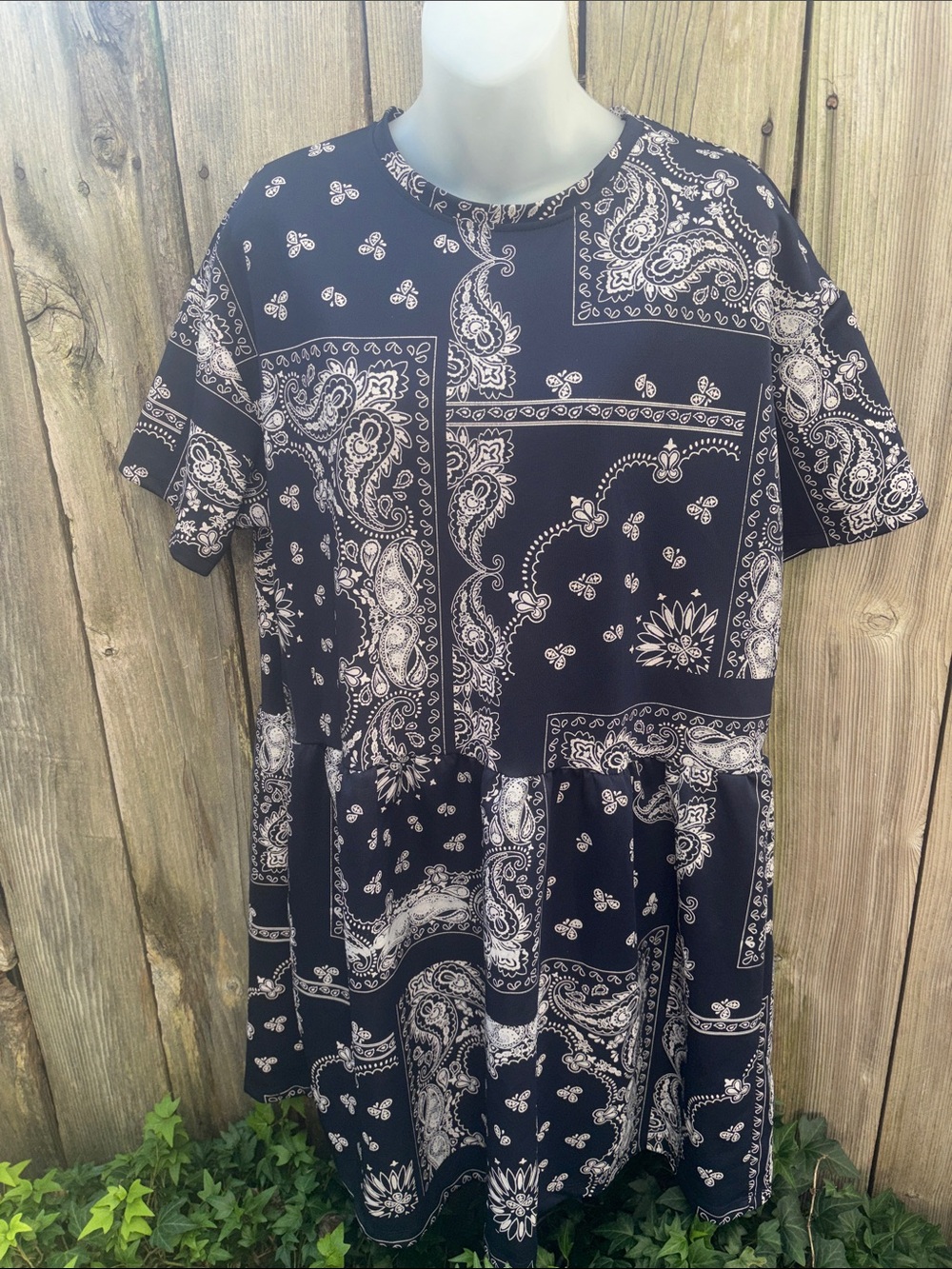 Zara Trafaluc Country Western Lagenlook Bandana Dress Blue Paisley Women’s Large
